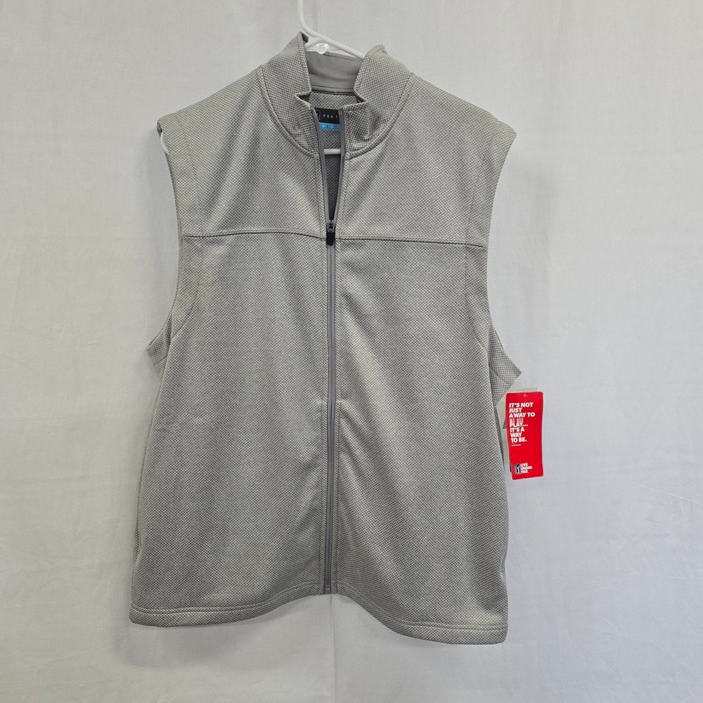 PGA Tour Mens Golf Vest Light Grey Heather Full Zip Textured PVKFA0L5DS New